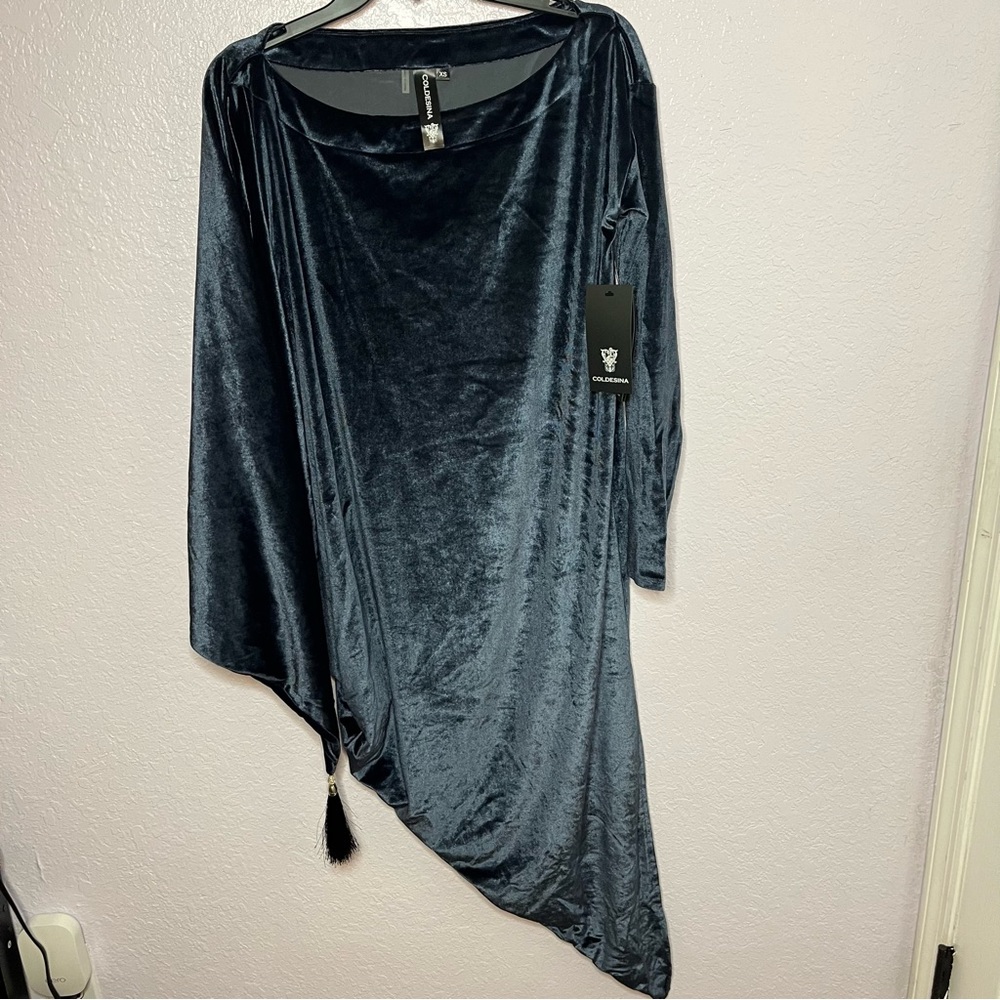 Coldesina 5 Way Versatile Asymmetrical Velvet Charcoal Party Holiday Dress New!
